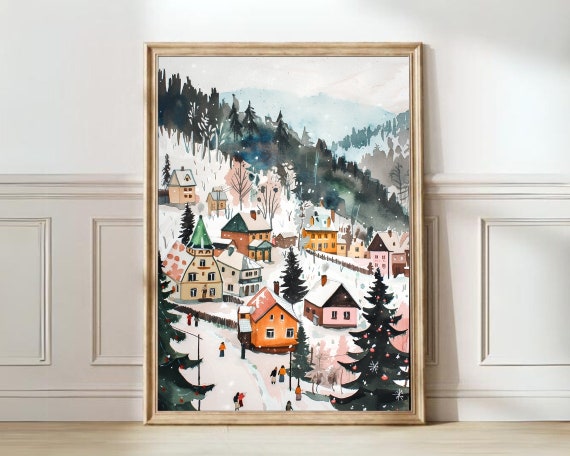Switzerland Print Switzerland Illustration Switzerland Travel Poster New Yorker Illustration Ski Poster Winter Wall Art Nursery Print