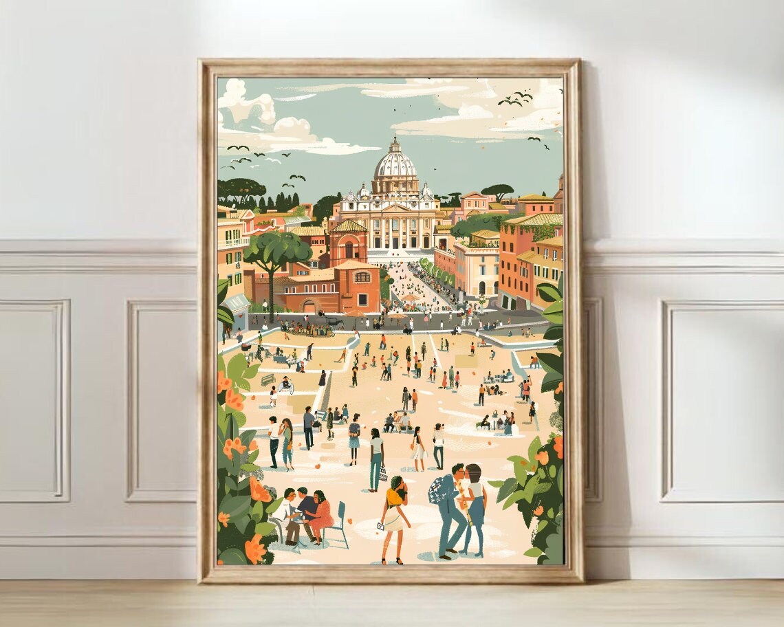 Rome Illustration Travel Poster, Italy Wall Art