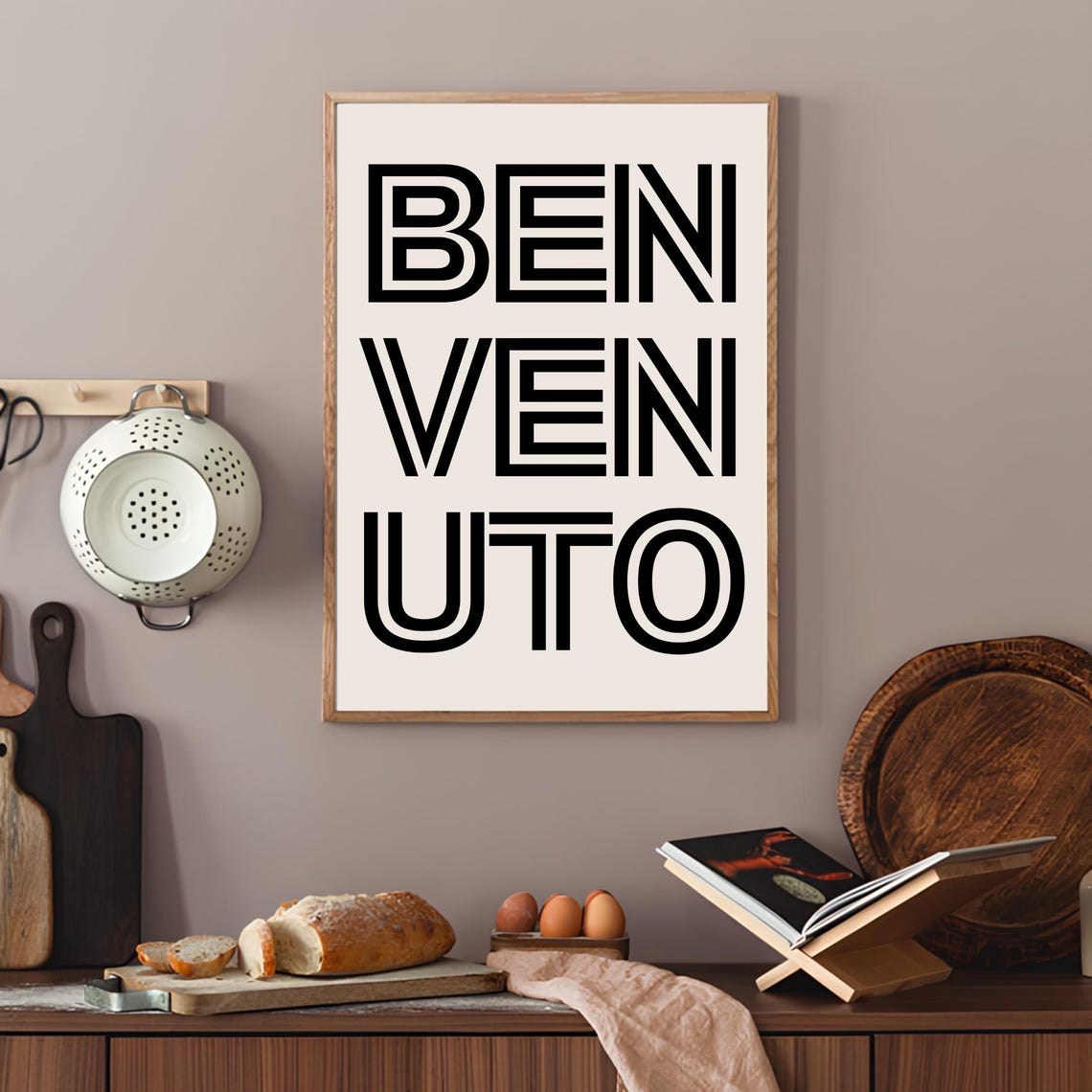 Benvenuto Bold Outline Typography Modern Italian Welcome Wall Art - Image 3