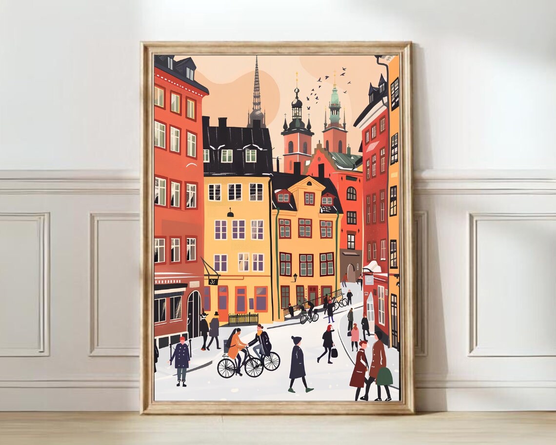 Stockholm Illustration, Sweden Travel Poster Print
