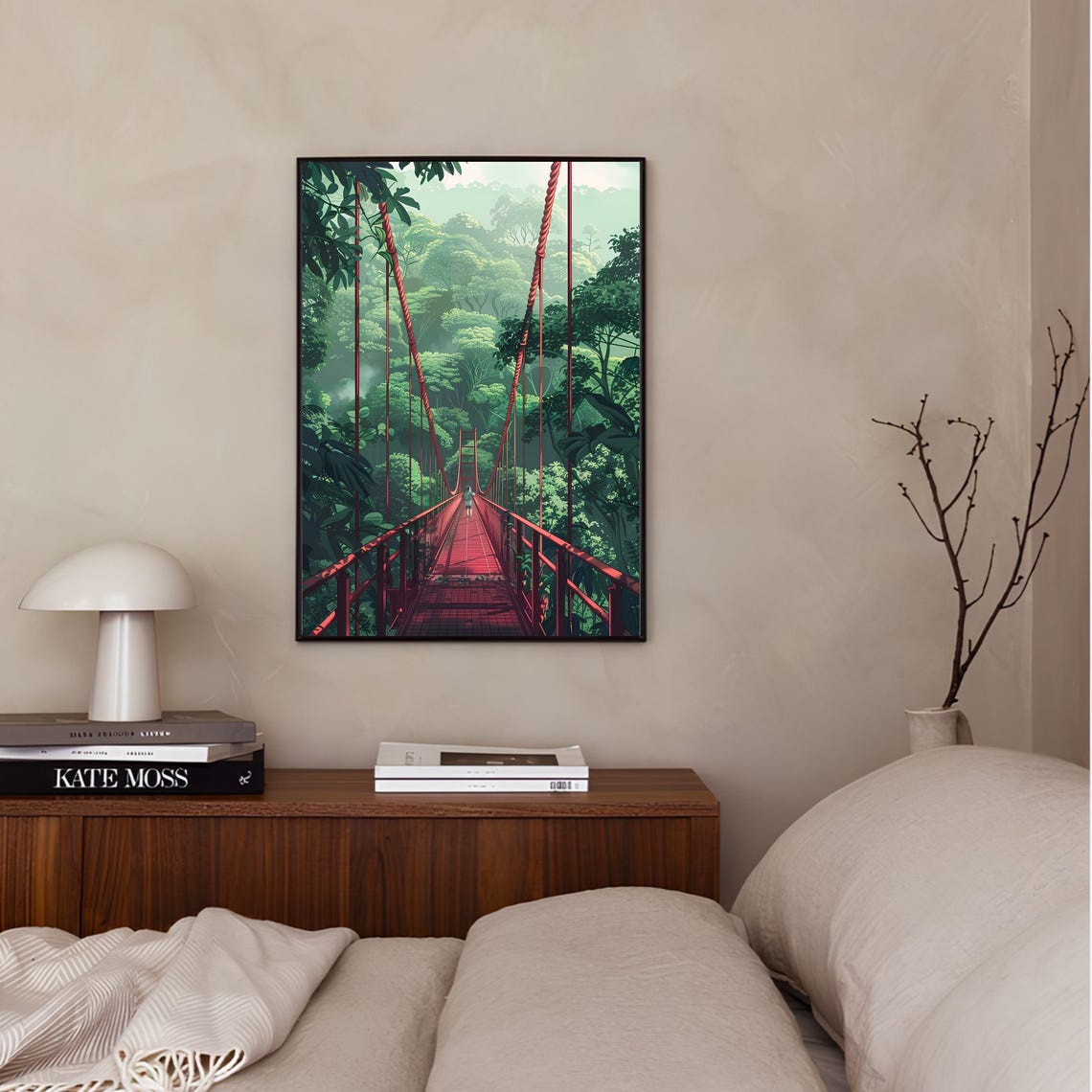 Costa Rica Lush Rainforest Red Hanging Bridge Nature Art Poster - Image 3