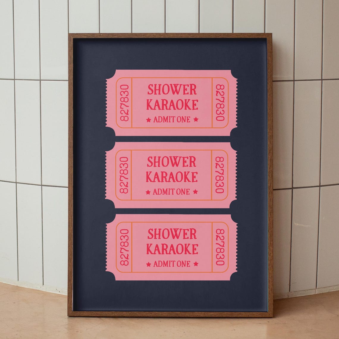 Shower Karaoke Admit One Pink Retro Trio Dark Navy Ticket Poster