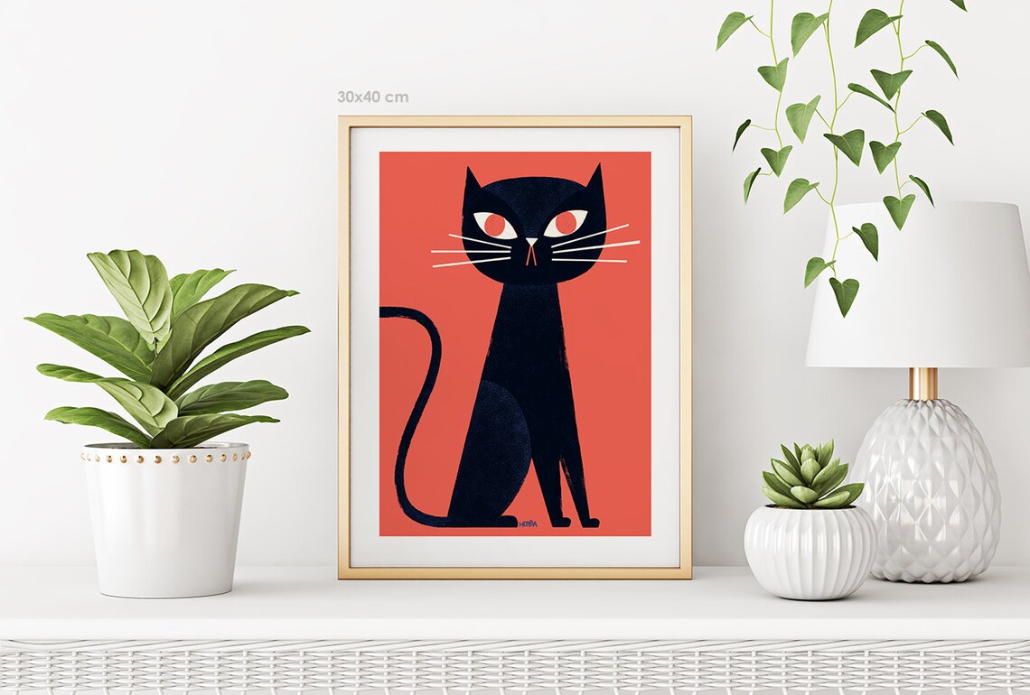 Black Cat Illustration, Cat Poster For Kids - Image 3