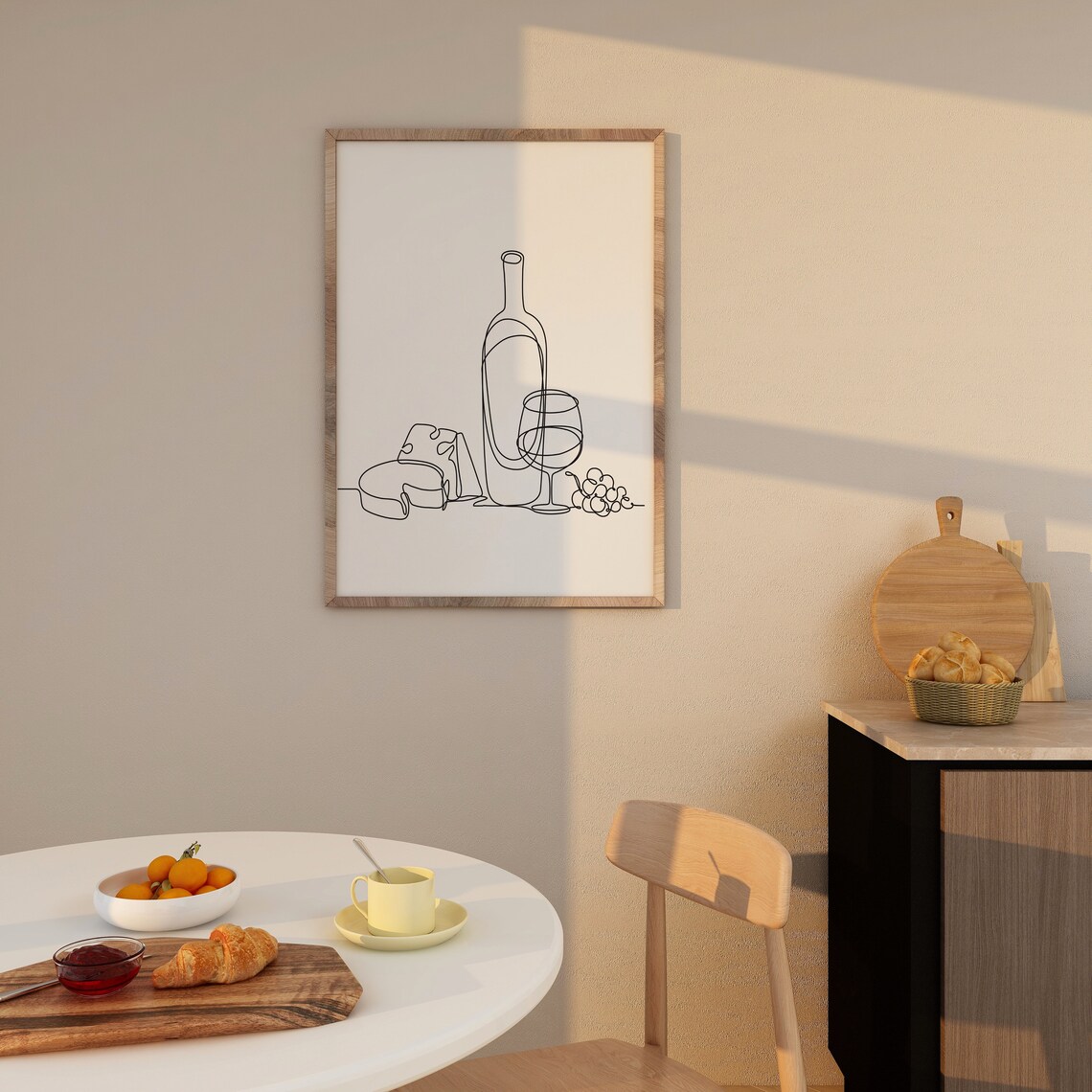Wine Cheese Grapes Line Art Poster, Minimalist - Image 2