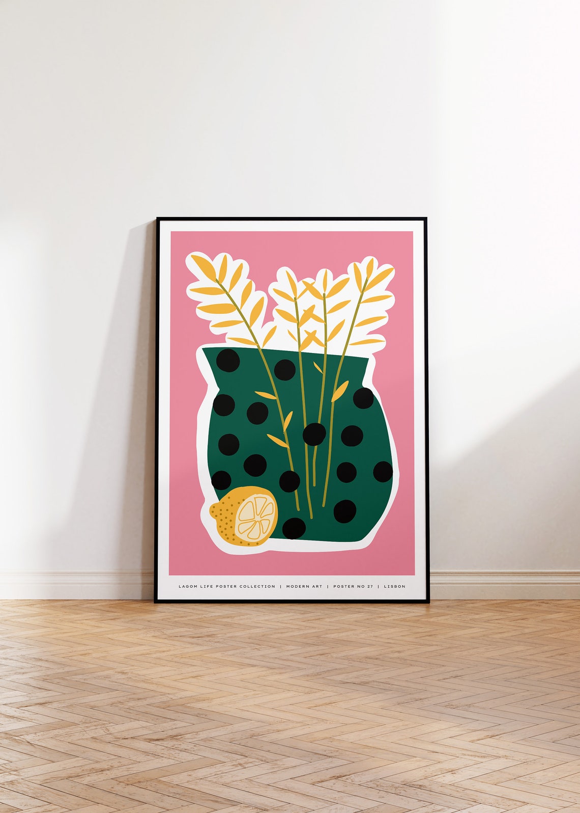 Pink Green Vase Lemon Pop Art Modern Botanical Still Life Poster - Image 2