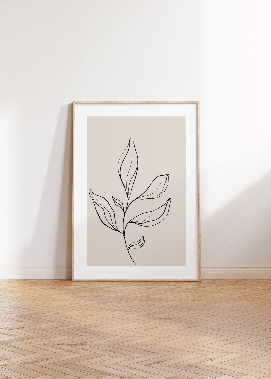 Botanical Line Art Beige Wall Print, Neutral Decor