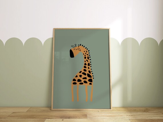 Cute Giraffe Nursery Sage Green Safari Animal Bedroom Poster