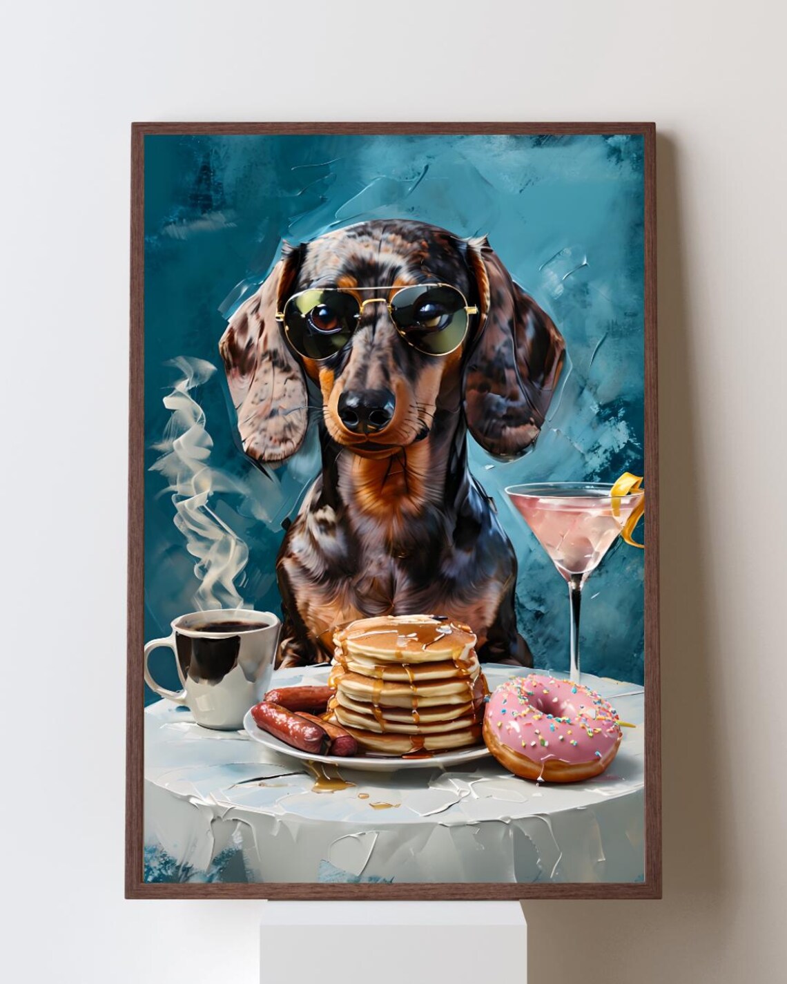 Dachshund in Aviator Sunglasses Pancake Brunch Funny Dog Art Poster