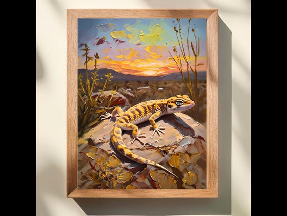 Banded Gecko Wall Art Desert Reptile Painting Southwestern Wildlife Print Mojave Sonoran Lizard Decor For Homes