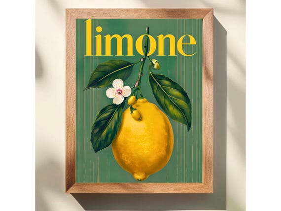 Italian Lemon Poster Limone Vintage Capri Wall Art Green Striped Kitchen Decor Amalfi Coast Summer Print Mediterranean Fruit