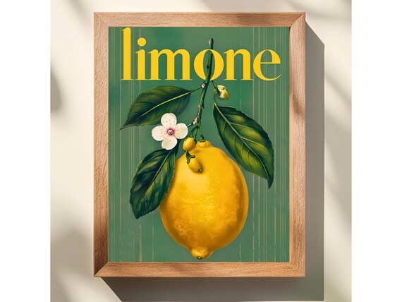 Limone Vintage Italian Lemon Botanical Green Stripe Kitchen Wall Poster