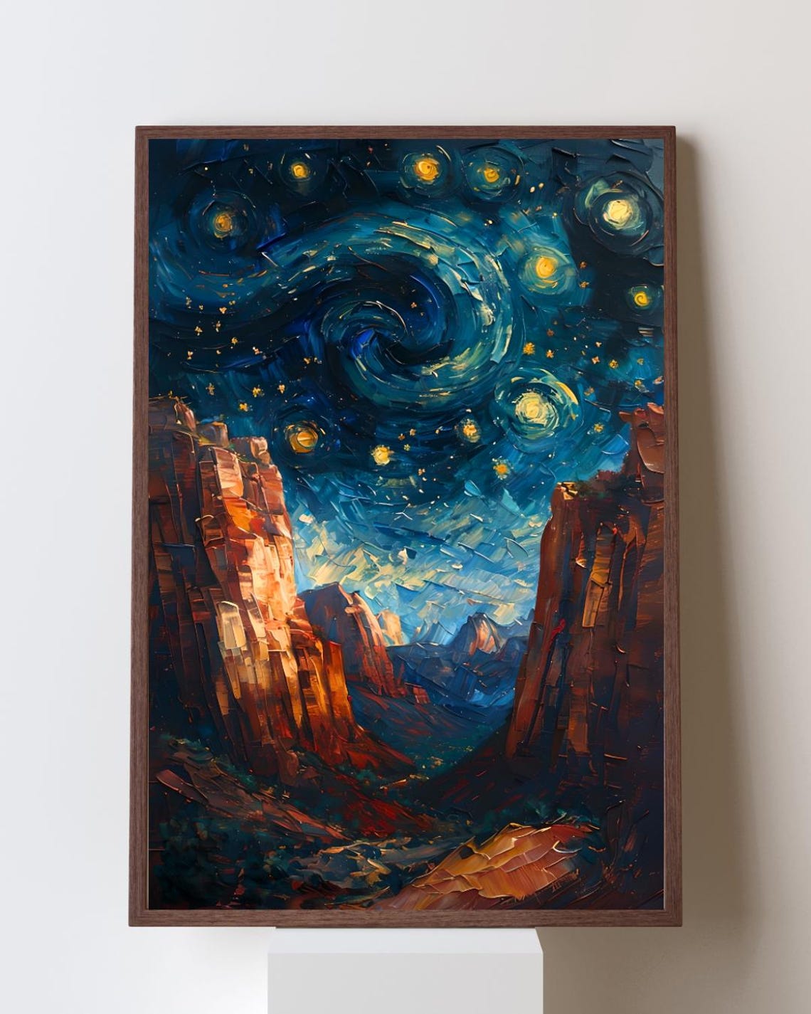 Zion Canyon Walls under a Swirling Starry Night Sky Art Poster