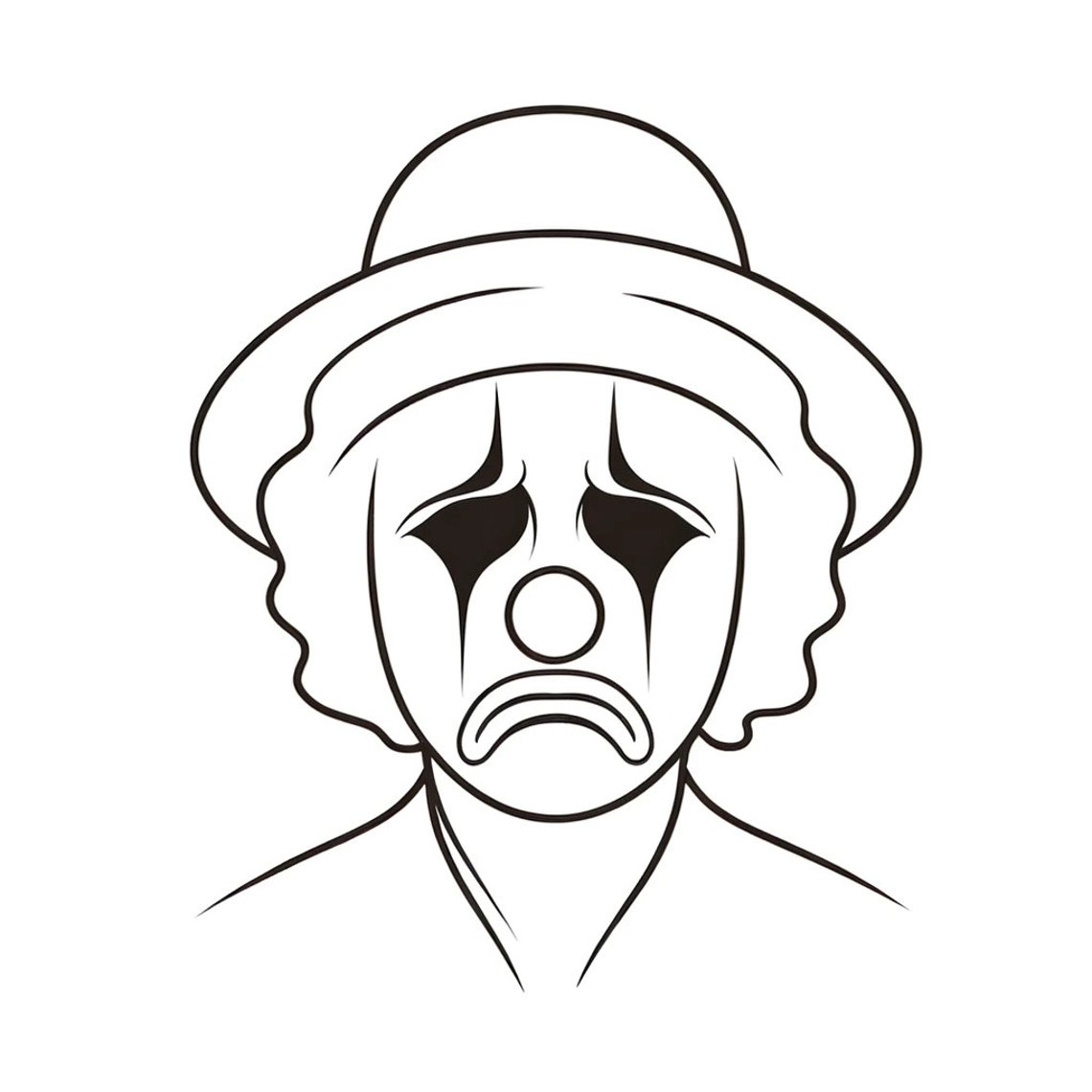 Sad Clown Wearing Hat Minimalist Line Art Illustration Poster
