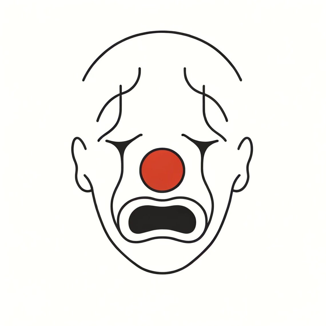 Minimalist Sad Clown Face with Red Nose Cute Line Art Poster
