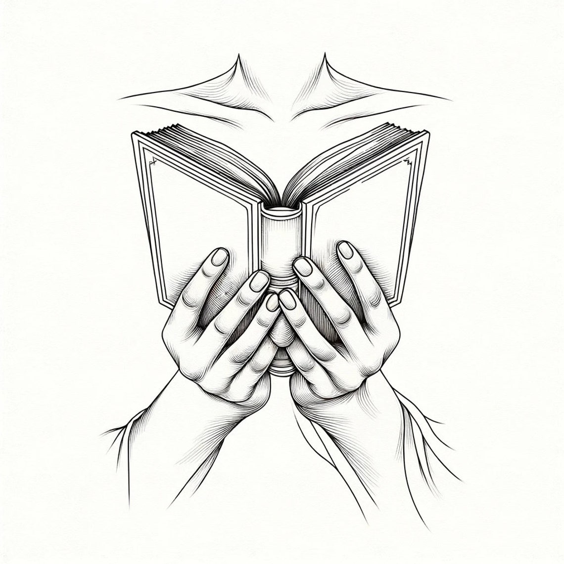 Hands Holding Open Book Minimalist Line Art for Book Lovers Poster