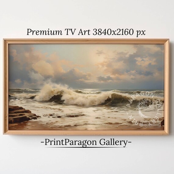 Crashing Ocean Waves At Sunrise Foamy Surf Vintage Seascape Poster