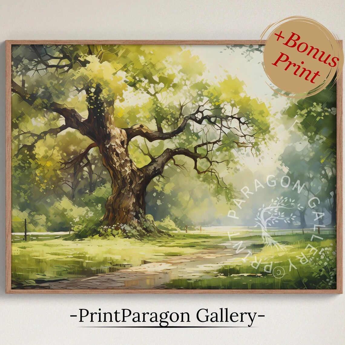 Ancient Gnarled Tree Green Summer Park Sunlight Oil Painting Nature Wall Art