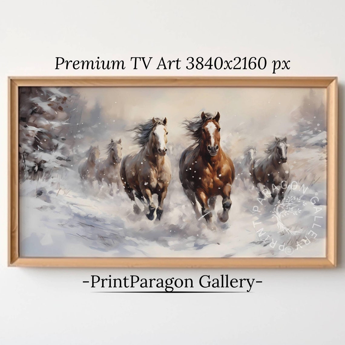 Wild Horses Running Through Snow Winter Equine 16x9 Wall Art