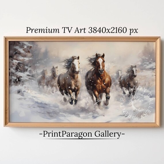 Wild Horses Running Through Snow Winter Equine 16x9 Wall Art