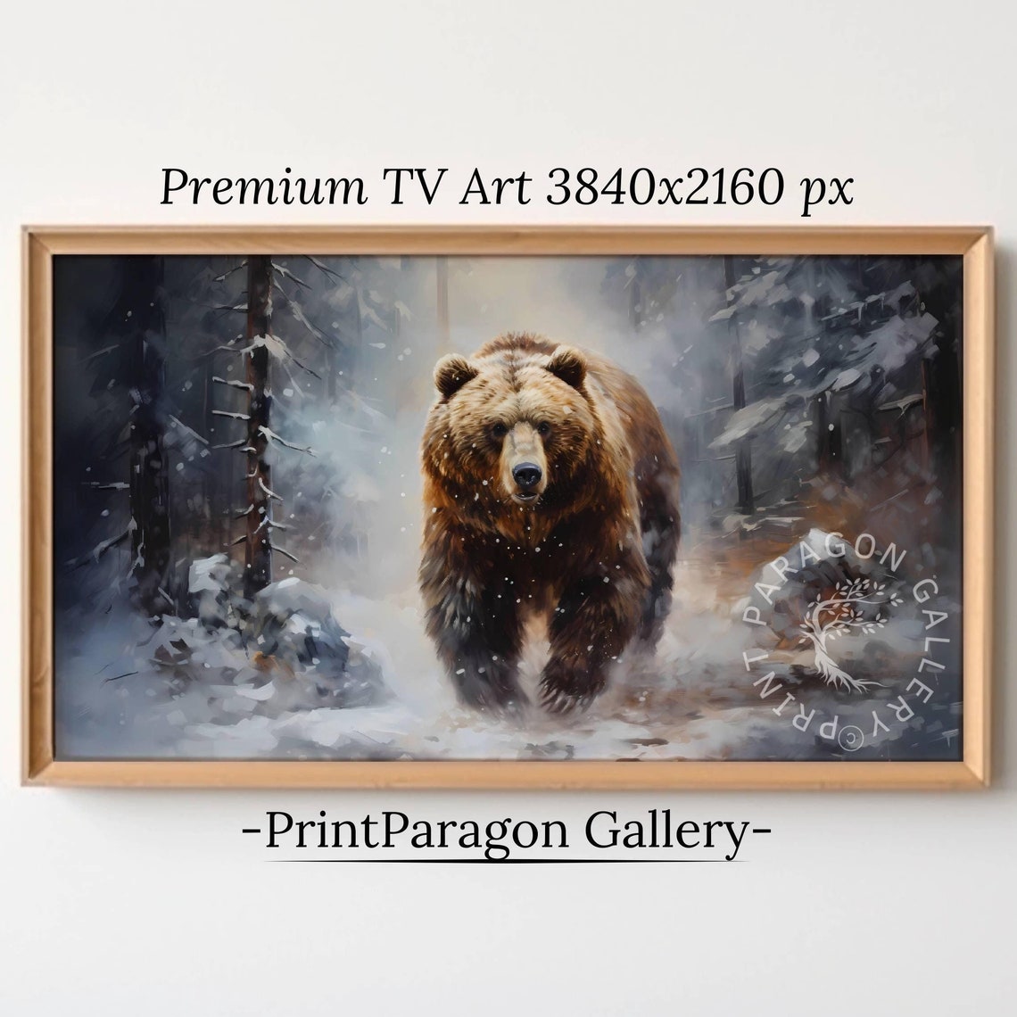 Brown Bear Approaching In Snowy Pine Forest Winter Wildlife Poster