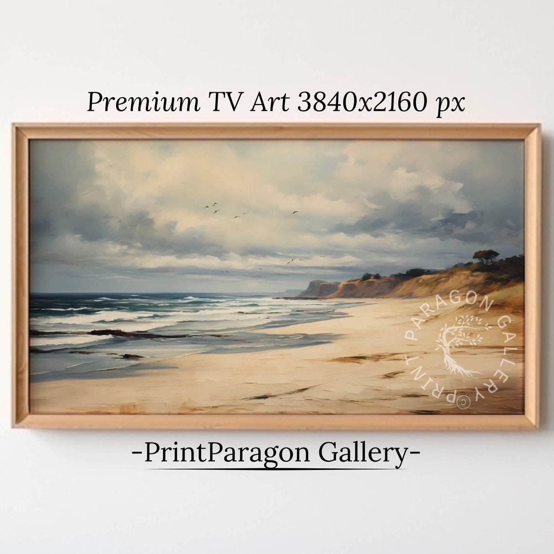Sandy Beach Seascape With Cliffs Vintage Coastal Ocean Waves Poster