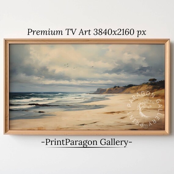 Sandy Beach Seascape With Cliffs Vintage Coastal Ocean Waves Poster