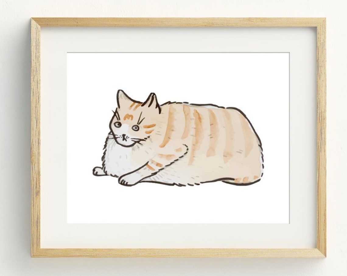 Chubby Orange Tabby Cat Illustration Cute Fat Cat Funny Pet Art Poster