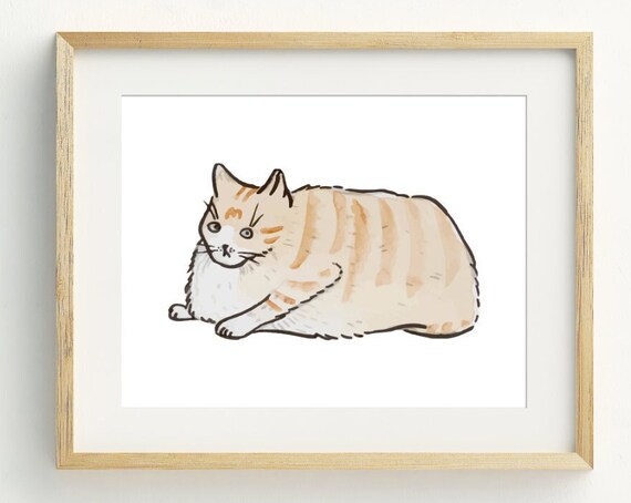 Chubby Orange Tabby Cat Illustration Cute Fat Cat Funny Pet Art Poster