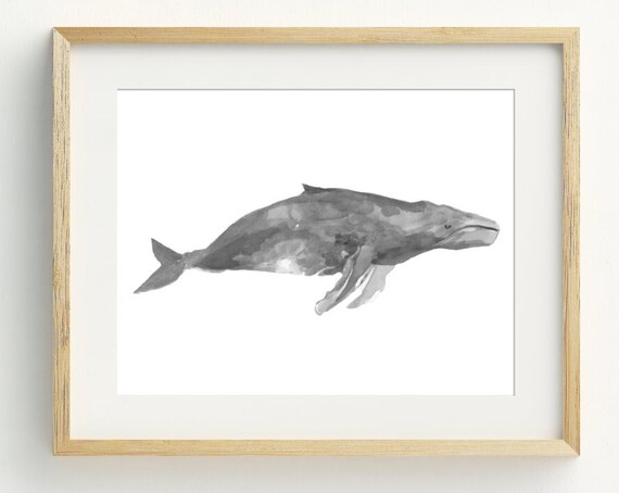 Whale Print Black And White Wall Art Humpback Whale Print Costal Beach Decor Monochrome Decor 5x7 8x10 11x14 16x20