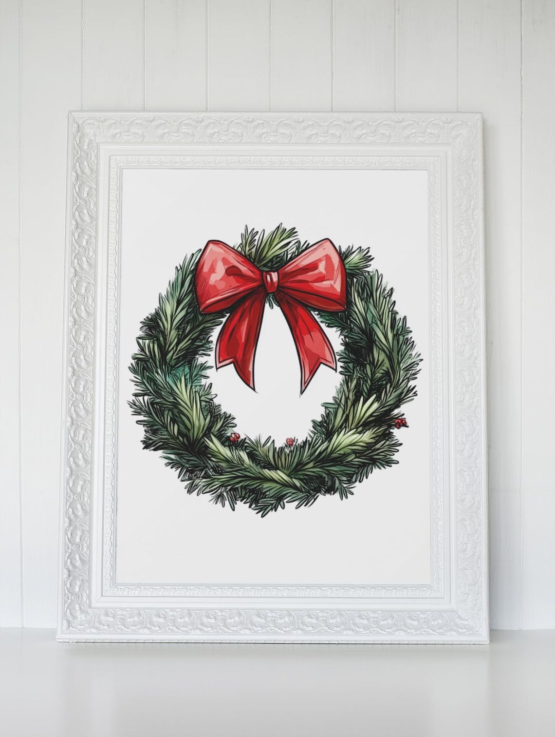 Classic Green Pine Wreath With Glossy Red Bow Christmas Holiday Poster - Image 2