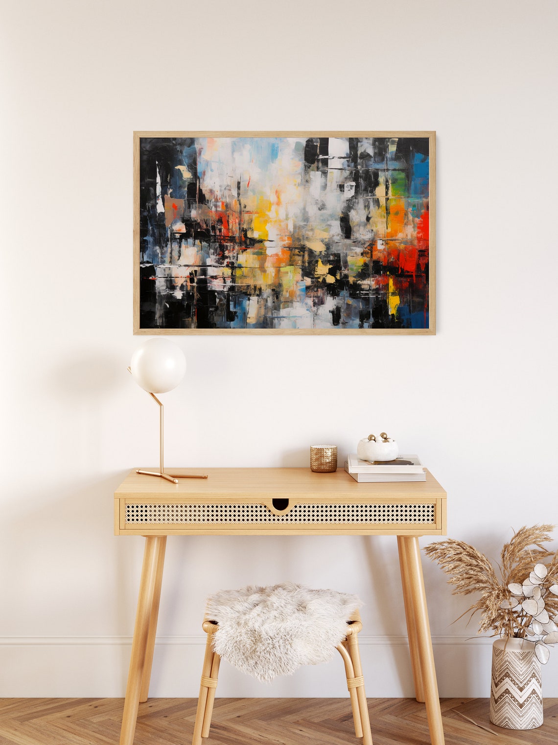 Abstract Cityscape Painting Colorful Vertical Bands Modern Poster - Image 2