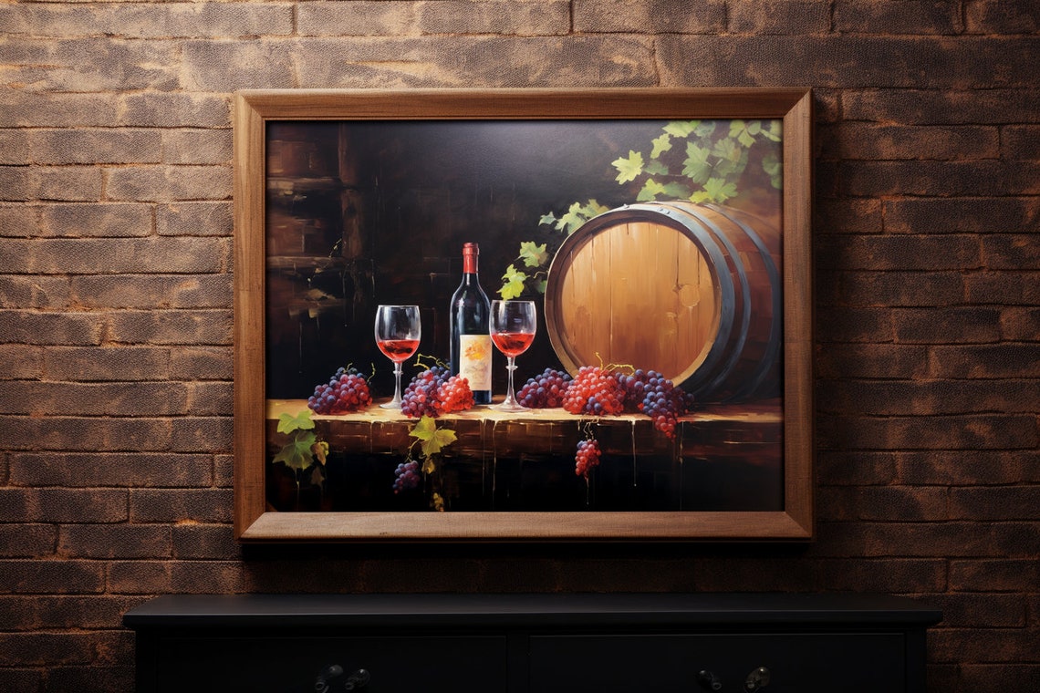 Rustic Wine Still Life With Oak Barrel And Red Wine Glasses Poster - Image 3