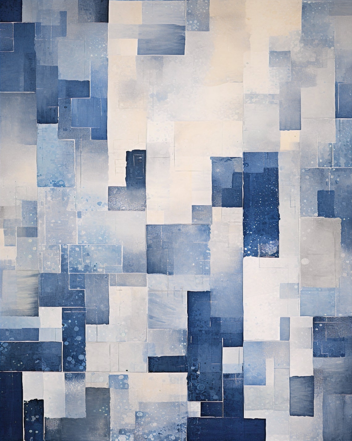 Blue And Silver Geometric Abstract Blocks Modern Minimal Art Poster - Image 2