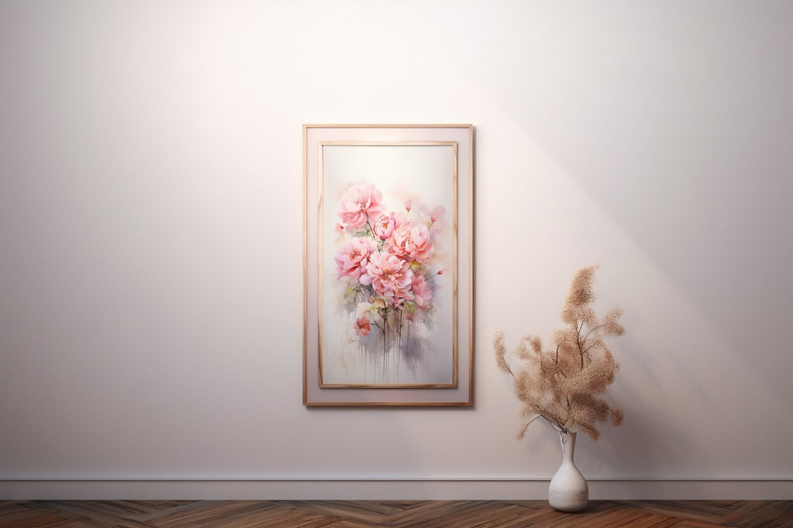 Blush Pink Peonies Watercolor Soft Floral Botanical Art Poster - Image 2