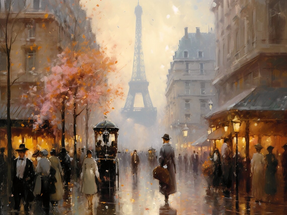 Eiffel Tower Autumn Cafe Street Oil Painting Paris City Poster - Image 3
