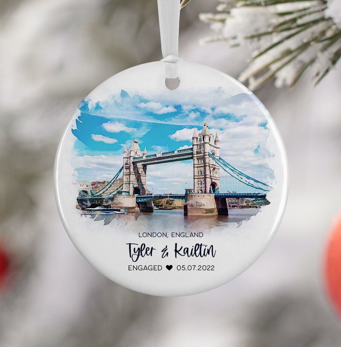 London England Watercolor Travel Poster, Ornament