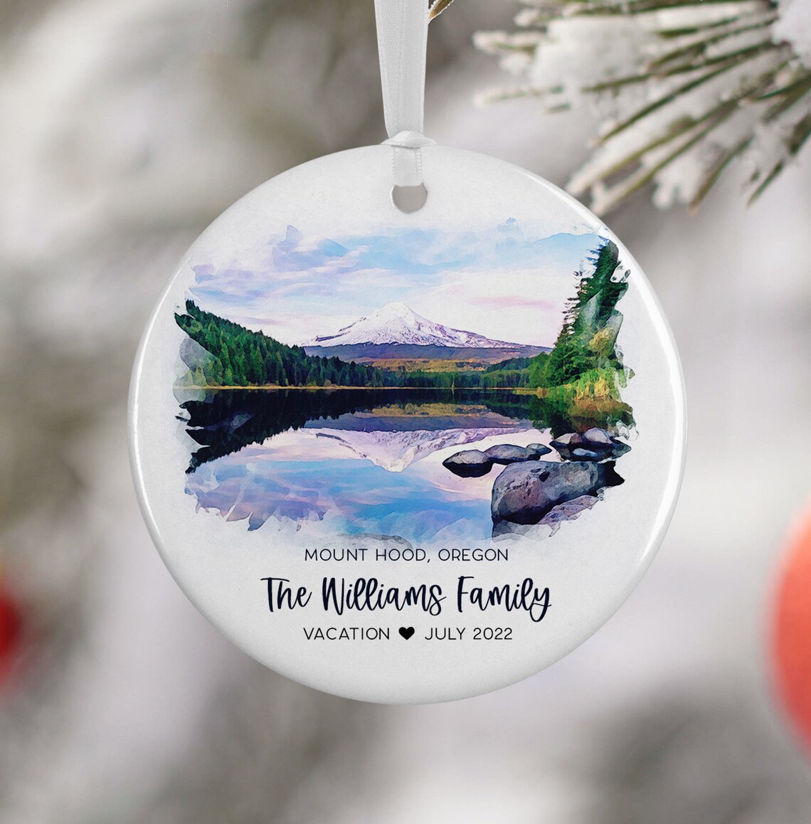 Mount Hood Oregon Watercolor Family Vacation Ornament Art Print