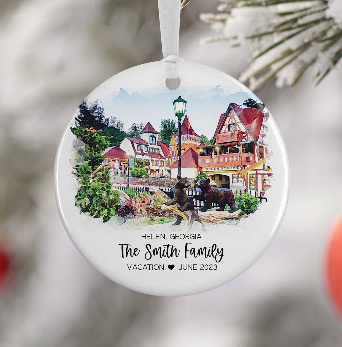 Helen Georgia Christmas Ornament Watercolor Travel Poster