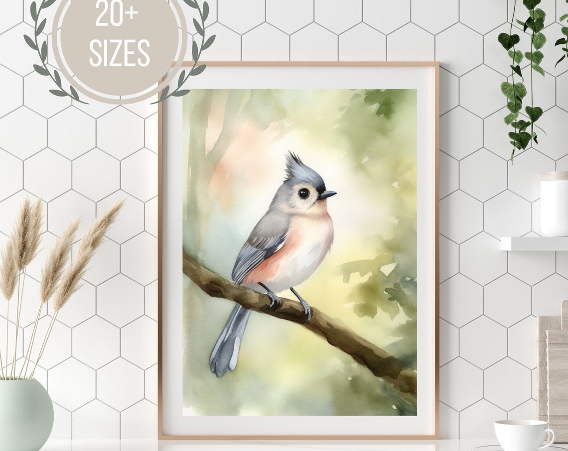 Tufted Titmouse Watercolor Perched Branch Cute Songbird Wall Poster - Image 4