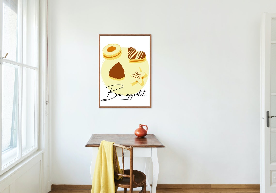 Bon Appetit Cookies and Pastry Plate Kitchen Watercolor Poster - Image 2