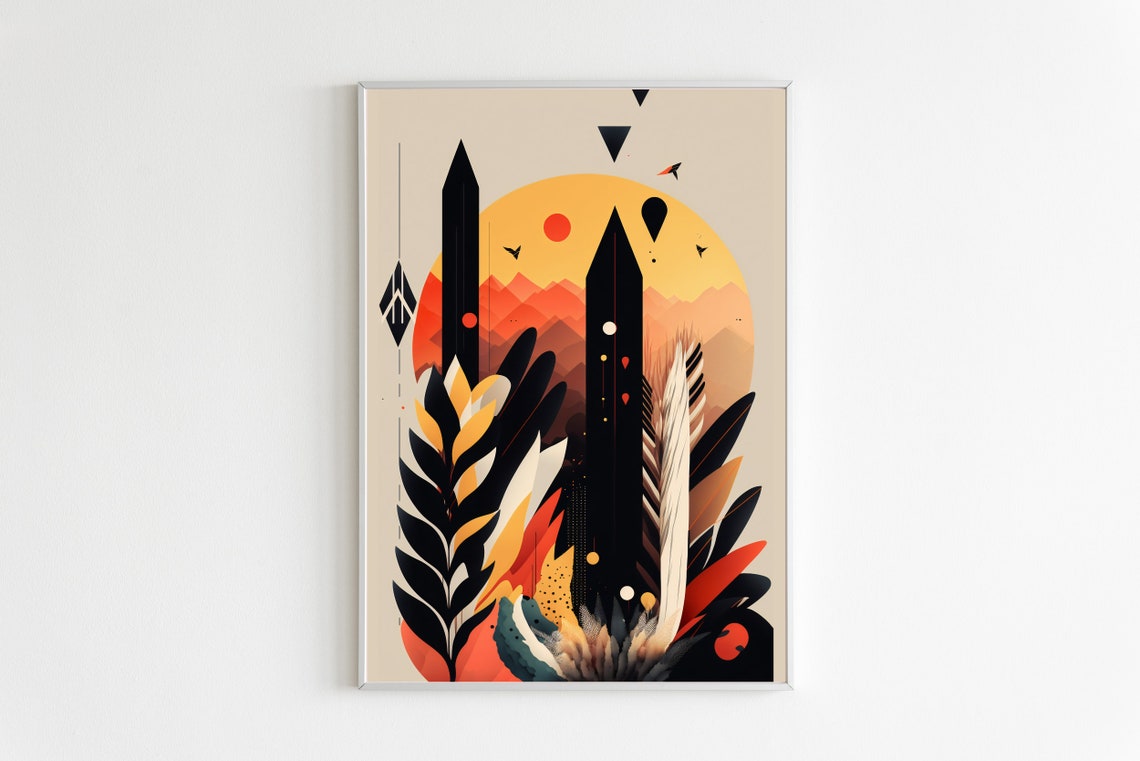 Abstract Geometric Sunset Black Feathers Hot Air Balloon Poster
