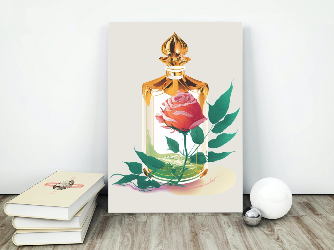 Flower in Perfume Bottle Print, Neutral Modern Floral