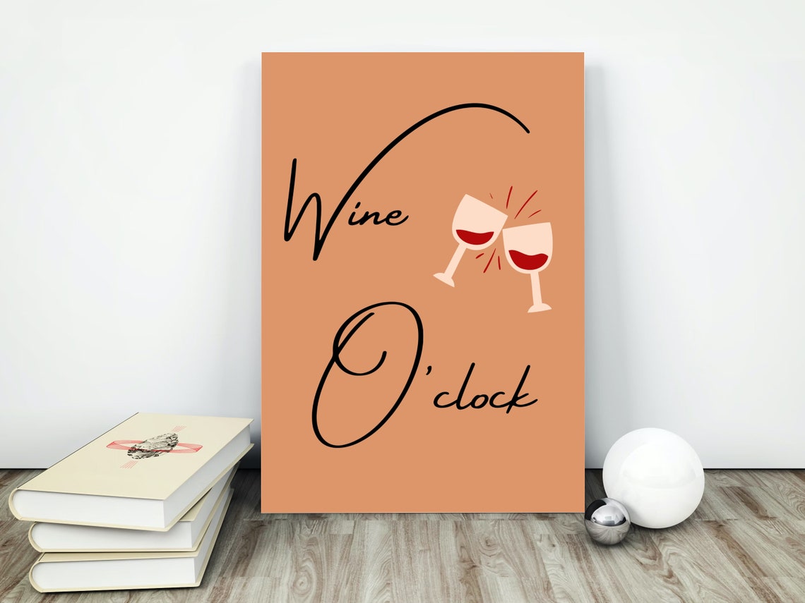 Wine O Clock Script Quote on Warm Terracotta Kitchen Sign Poster