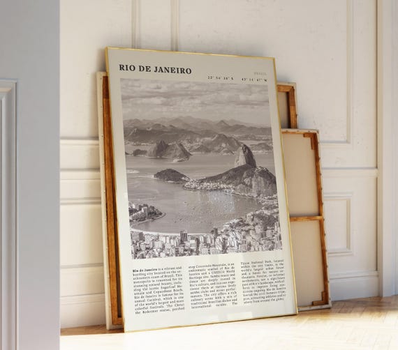 Rio De Janeiro Black White Poster Vintage Brazil Travel Wall Art Print Idea For World Explorers
