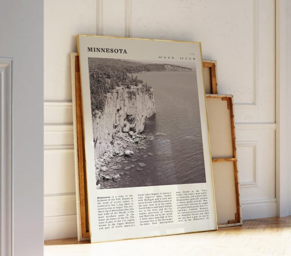 Minnesota Poster Vintage Lake Superior Wall Art Black And White Midwest Travel Print