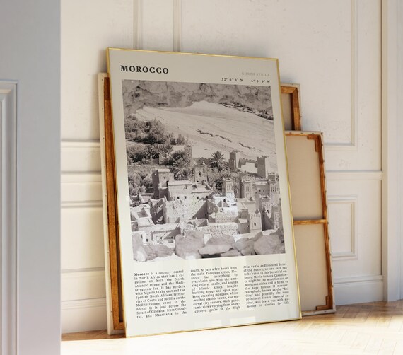 Morocco Black White Desert Kasbah Vintage Travel Poster