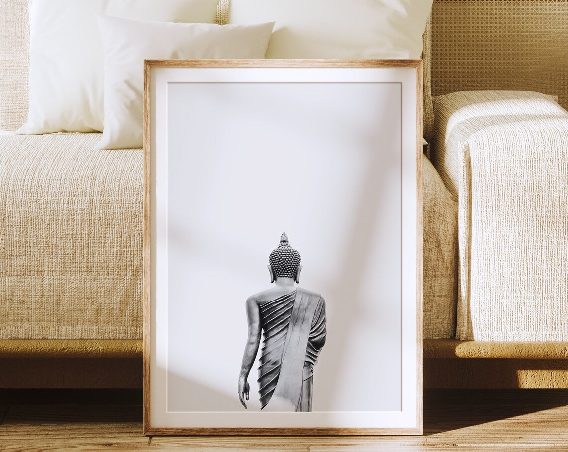 Buddha Statue Boho Yoga Poster, Black And White - Image 3