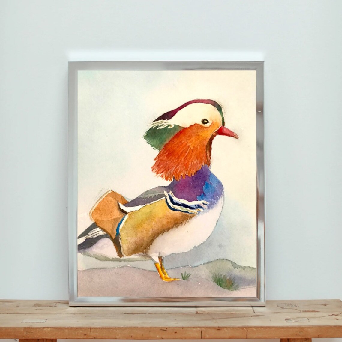 Mandarin Duck Drake Portrait in a Colorful Watercolor Style Poster