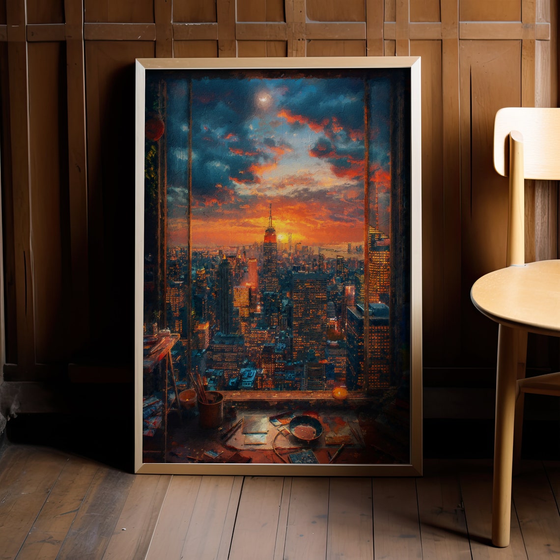 New York City Skyline Sunset from Artist Studio Window Art Print
