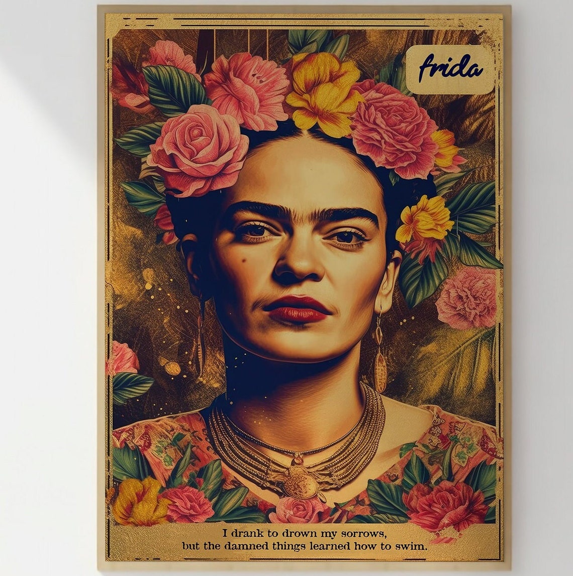 Frida Kahlo Floral Crown Portrait Inspirational Quote Wall Art - Image 3